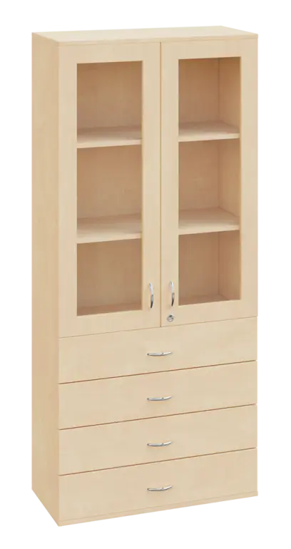 SPO 34 skříň 2-dveřová, 2-sklo, zásuvky lamino - bříza irská